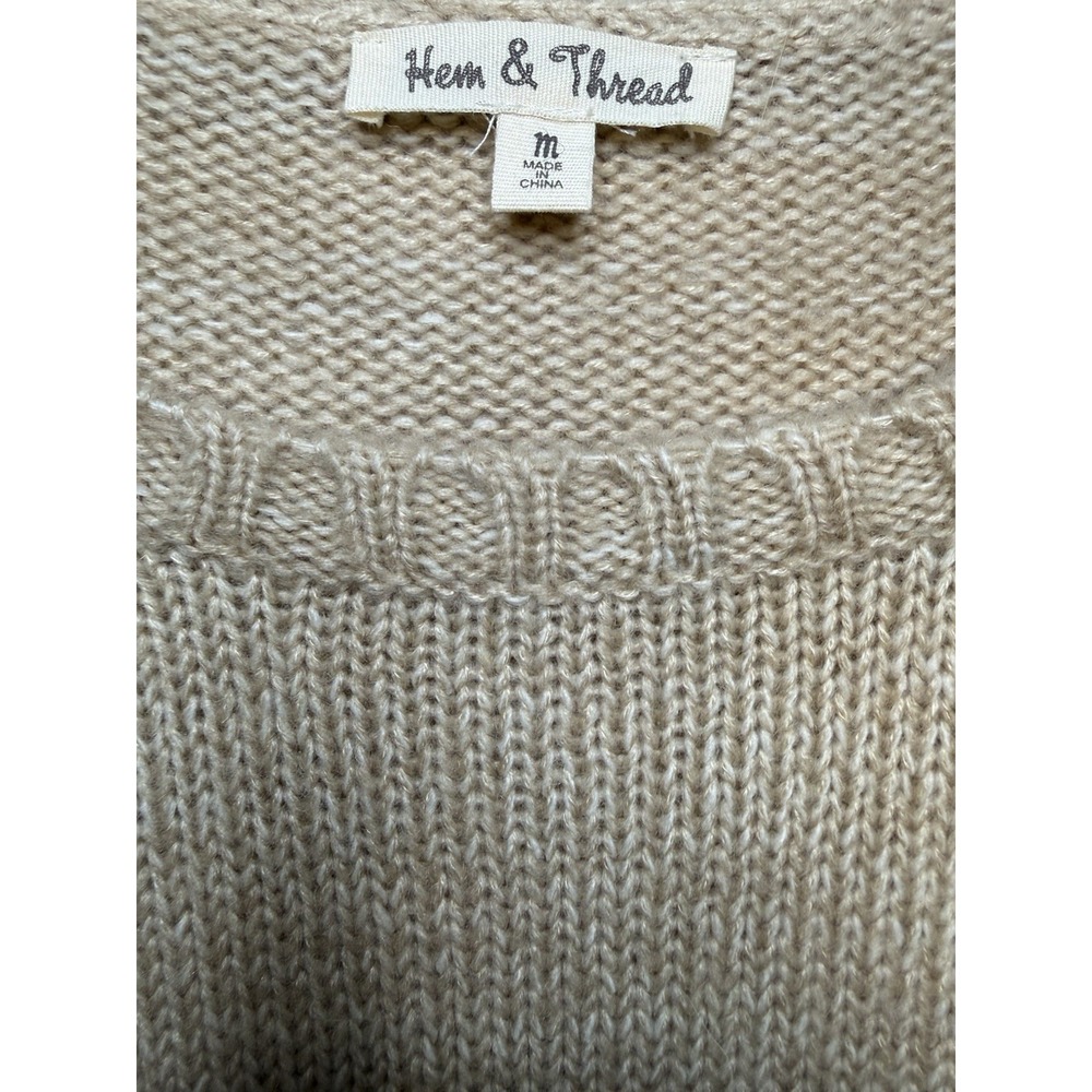 Hem & Thread Wool‎ Blend Aztec Print Beige Women's Sweater Sz M Academia Cottage - Picture 2 of 9